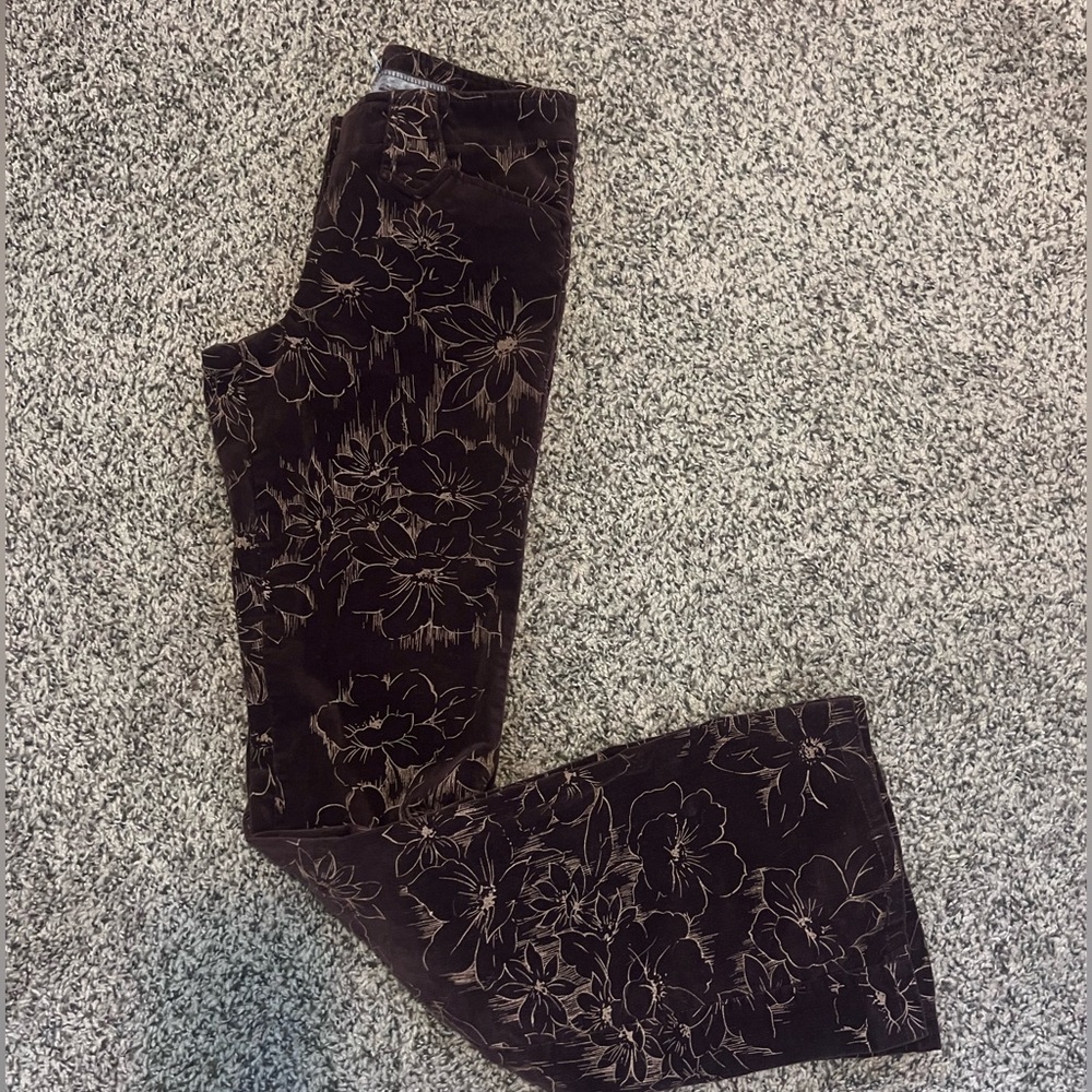 Y2K Low Rise Corduroy Floral Patterned Brown Flare Pant